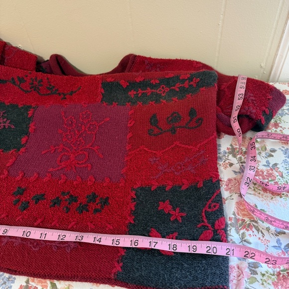 Vintage 90s Womens Floral Patchwork Sweater XL Boho Indie Embroidered Grandma - Picture 9 of 13